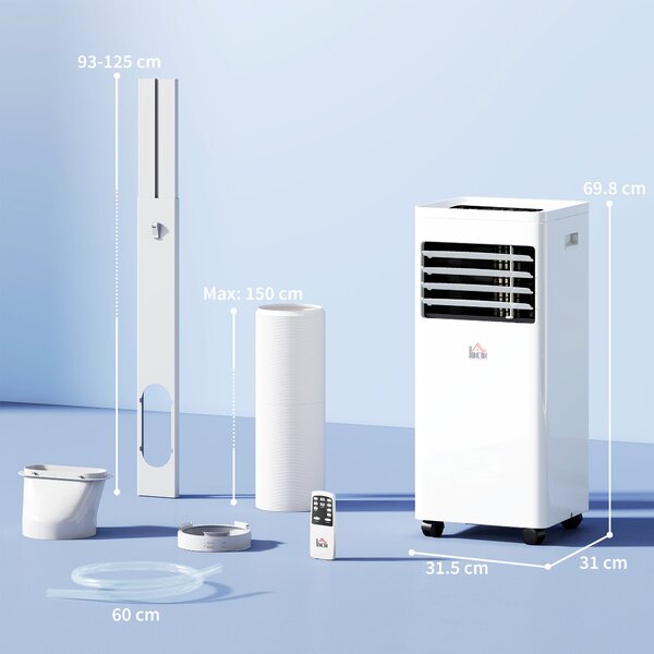 HOMCOM Mobile Air Conditioner White W/ Remote Control Cooling Dehumidifying Ventilating - 557W Aosom UK