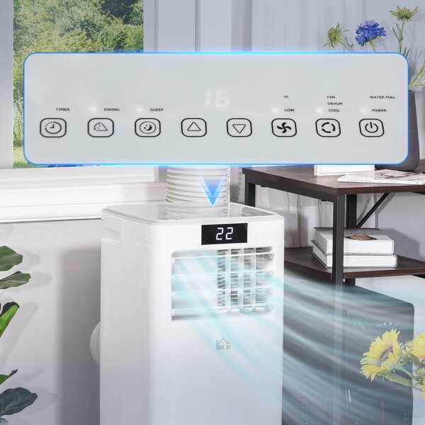 HOMCOM 8000 BTU 4-In-1 Compact Portable Mobile Air Conditioner Unit Cooling Dehumidifying Ventilating w/ Fan Remote LED Display 24 Hr Timer Aosom UK