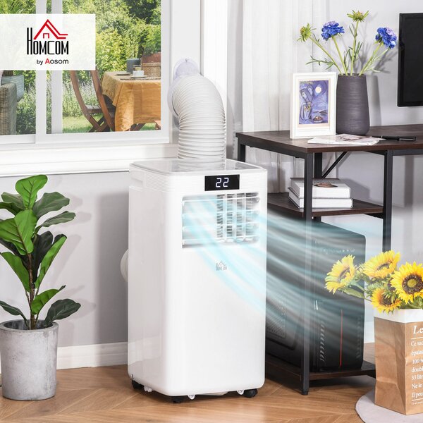 HOMCOM 8000 BTU 4-In-1 Compact Portable Mobile Air Conditioner Unit Cooling Dehumidifying Ventilating w/ Fan Remote LED Display 24 Hr Timer Aosom UK