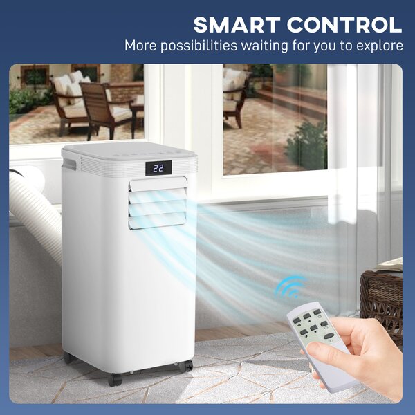HOMCOM 8000 BTU 4-In-1 Compact Portable Mobile Air Conditioner Unit Cooling Dehumidifying Ventilating w/ Fan Remote LED Display 24 Hr Timer Aosom UK