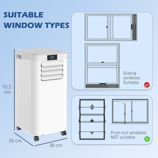 HOMCOM 8000 BTU 4-In-1 Compact Portable Mobile Air Conditioner Unit Cooling Dehumidifying Ventilating w/ Fan Remote LED Display 24 Hr Timer Aosom UK