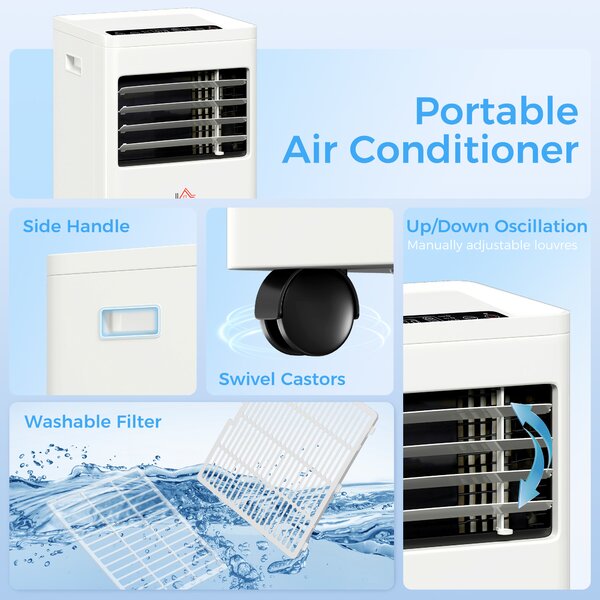 HOMCOM Mobile Air Conditioner White W/ Remote Control Cooling Dehumidifying Ventilating - 557W Aosom UK