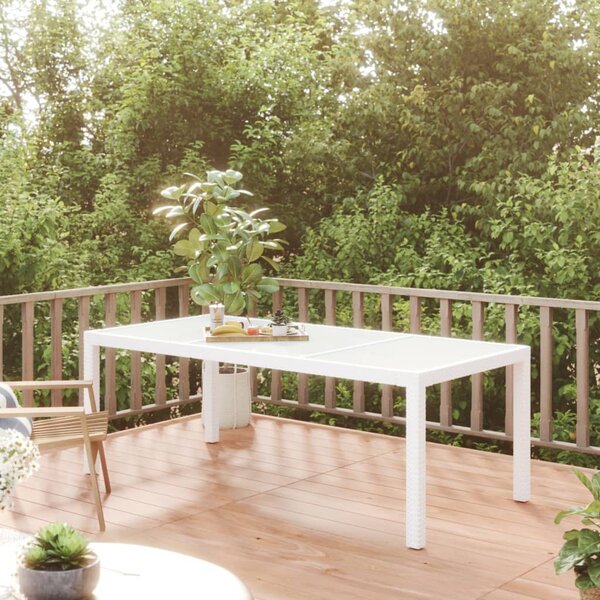 Garden Table White 190x90x75 cm Tempered Glass and Poly Rattan