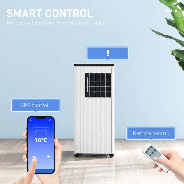 HOMCOM 9,000 BTU Mobile Air Conditioner, 20m², Smart Home WiFi, with Dehumidifier, Fan, 24H Timer, Window Kit, White Aosom UK