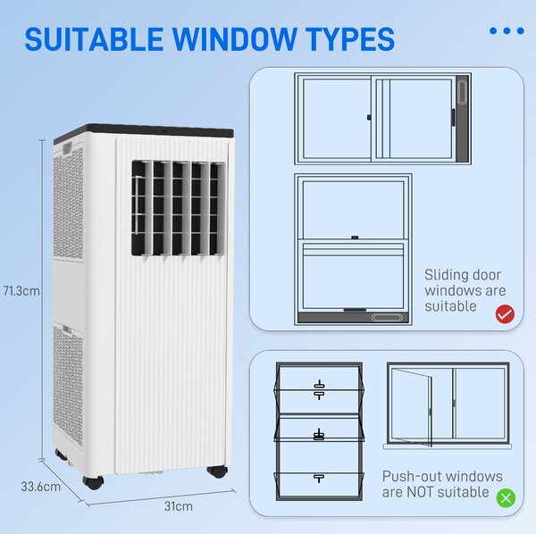 HOMCOM 9,000 BTU Mobile Air Conditioner, 20m², Smart Home WiFi, with Dehumidifier, Fan, 24H Timer, Window Kit, White Aosom UK
