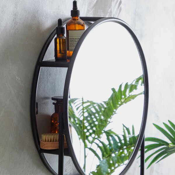 Elements Matte Black Wall Mirror with Storage