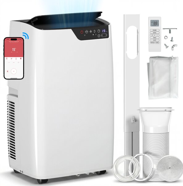 HOMCOM Portable Air Conditioner 14000 BTU, 4-in-1 AC Unit with Cool, Dehumidifier, Fan, Sleep Mode, WiFi Voice Remote Control