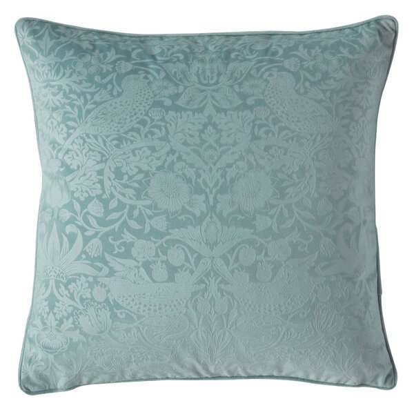 William Morris At Home Strawberry Thief Velvet Embossed 50cm x 50cm Filled Cushion Seafoam