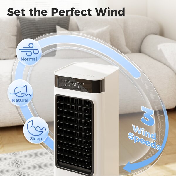 HOMCOM Portable Air Cooler, 3-In-1 Evaporative Air Cooler with 7 Litre Water Tank, 48° Oscillation, White