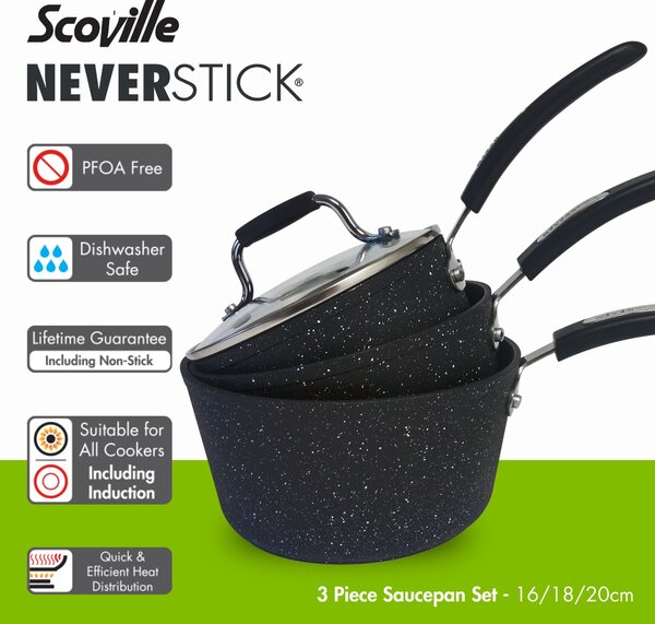 Scoville Neverstick Non-stick Aluminium 3 Piece Saucepan Set