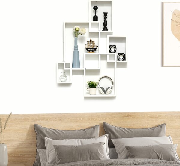 HOMCOM Interlocking Cube Floating Shelves, Wall Mounted Display Shelf for Living Room, Bedroom, Hallways, White Aosom UK