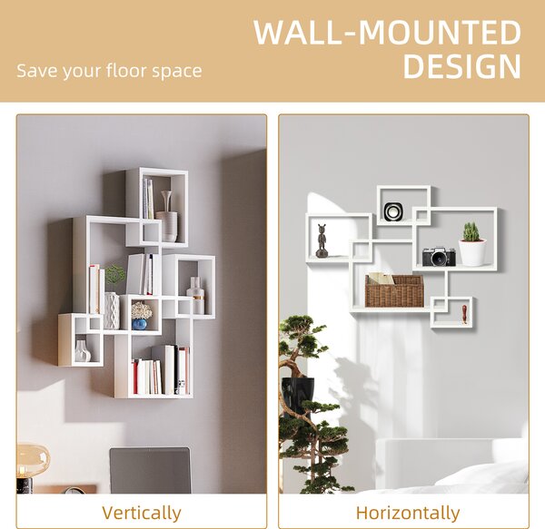 HOMCOM Interlocking Cube Floating Shelves, Wall Mounted Display Shelf for Living Room, Bedroom, Hallways, White Aosom UK