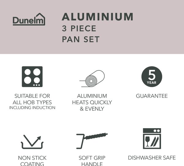 Dunelm Non-Stick Recycled Aluminium 3 Piece Pan Set