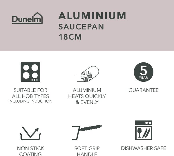 Dunelm Non-Stick Recycled Aluminium Saucepan, 18cm