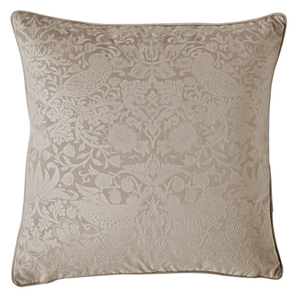 William Morris At Home Strawberry Thief Velvet Embossed 50cm x 50cm Filled Cushion Porcini