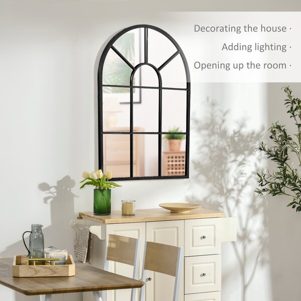 HOMCOM Arched Wall Mirror Modern, 91 x 60 cm, Window Style for Living Room, Bedroom, Sleek Design, Black Aosom UK