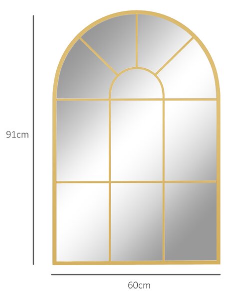 HOMCOM Modern Arched Wall Mirror, 91 x 60 cm Window Mirrors for Living Room, Bedroom, Gold Tone