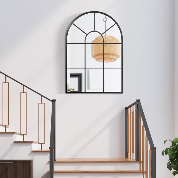 HOMCOM Arched Wall Mirror Modern, 91 x 60 cm, Window Style for Living Room, Bedroom, Sleek Design, Black Aosom UK