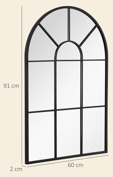HOMCOM Arched Wall Mirror Modern, 91 x 60 cm, Window Style for Living Room, Bedroom, Sleek Design, Black Aosom UK