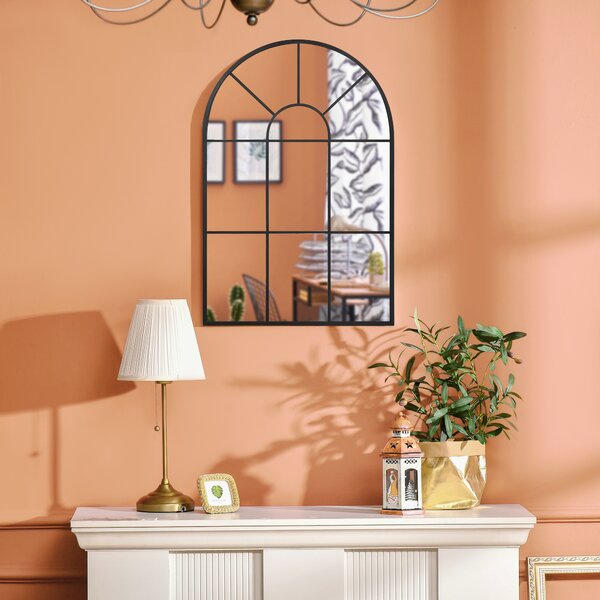 HOMCOM Arched Wall Mirror Modern, 91 x 60 cm, Window Style for Living Room, Bedroom, Sleek Design, Black Aosom UK