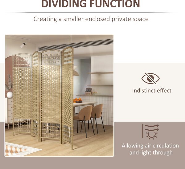 HOMCOM 4 Panel Folding Room Divider, Privacy Screen, Paravent Partition Separator for Living Room, Bedroom, Natural
