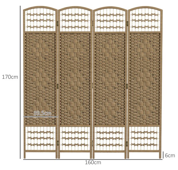 HOMCOM 4 Panel Folding Room Divider, Privacy Screen, Paravent Partition Separator for Living Room, Bedroom, Natural