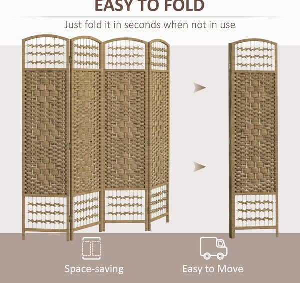 HOMCOM 4 Panel Folding Room Divider, Privacy Screen, Paravent Partition Separator for Living Room, Bedroom, Natural