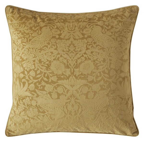 William Morris At Home Strawberry Thief Velvet Embossed 50cm x 50cm Filled Cushion Cider