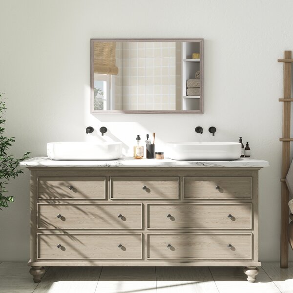 HOMCOM Wall Bathroom Mirror, 40 x 60 cm Wall-Mounted Mirror for Living Room, Bedroom, Hallway, Grey