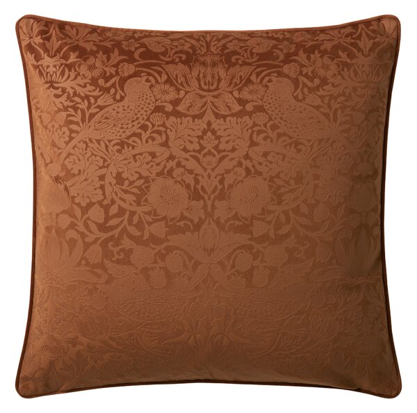 William Morris At Home Strawberry Thief Velvet Embossed 50cm x 50cm Filled Cushion Saffron
