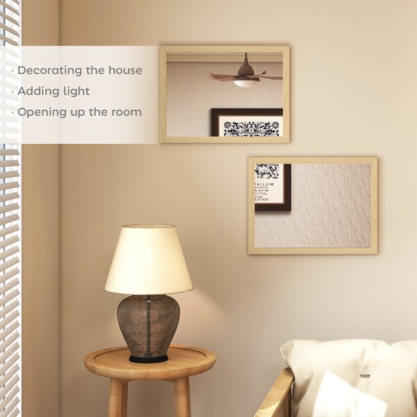 HOMCOM Wall Bathroom Mirror, 30 x 40 cm Wall-Mounted Mirror for Living Room, Bedroom, Hallway, Set of 2, Natural