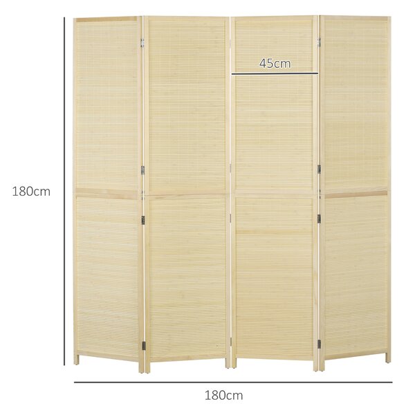 HOMCOM Room Divider, Freestanding Privacy Screen, 4 Panel Folding, 180 x 180cm, Natural