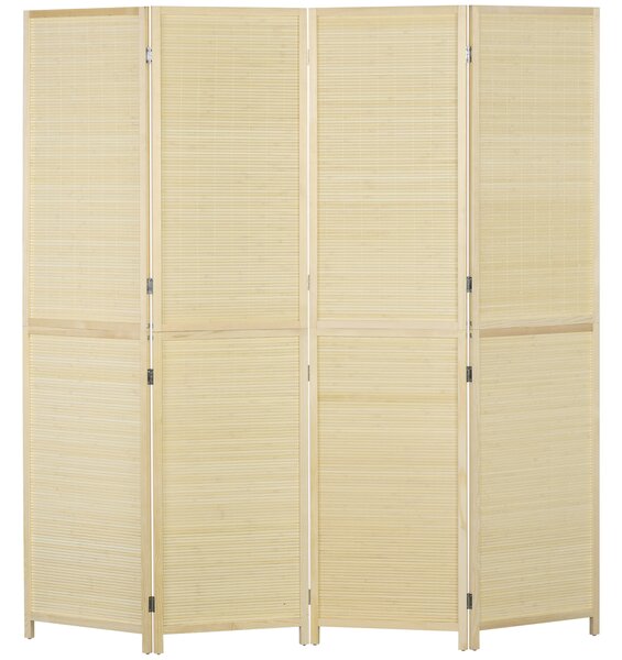 HOMCOM Room Divider, Freestanding Privacy Screen, 4 Panel Folding, 180 x 180cm, Natural