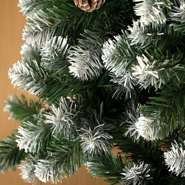 HOMCOM 5ft Artificial Pine Christmas Tree with 489 Branch Tips and Steel Base, Realistic Hinged Tree with Pinecones, Green Aosom UK