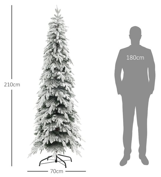 HOMCOM Pencil Christmas Tree, 7ft Artificial Christmas Tree, Snow Flocked Xmas Tree with Downswept Branches and 800 Tips, for Home, Green Aosom UK