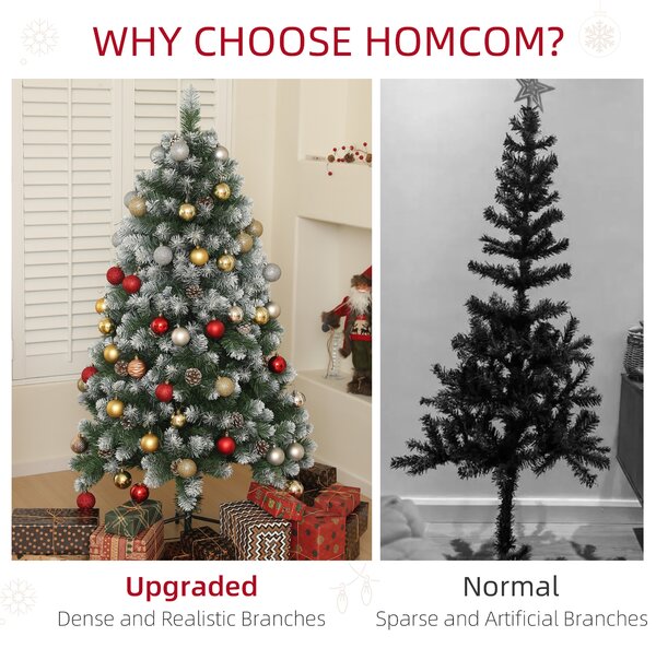 HOMCOM 5ft Artificial Pine Christmas Tree with 489 Branch Tips and Steel Base, Realistic Hinged Tree with Pinecones, Green Aosom UK