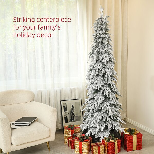 HOMCOM Pencil Christmas Tree, 7ft Artificial Christmas Tree, Snow Flocked Xmas Tree with Downswept Branches and 800 Tips, for Home, Green Aosom UK