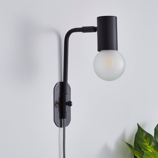 Bradford Matt Black Plug in Wall Light