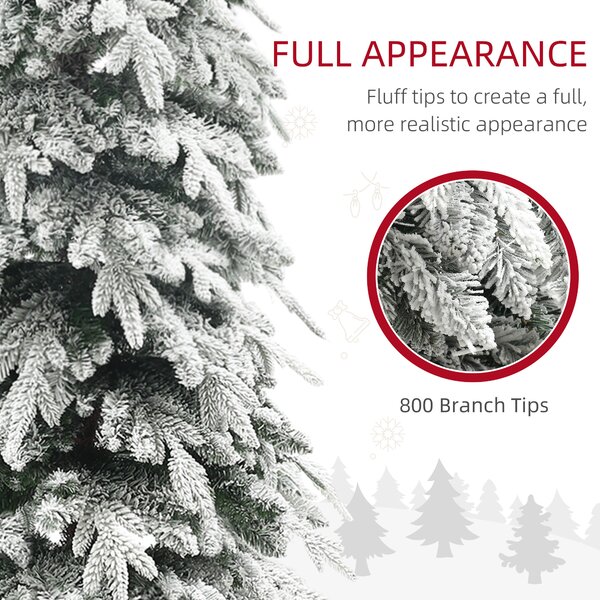 HOMCOM Pencil Christmas Tree, 7ft Artificial Christmas Tree, Snow Flocked Xmas Tree with Downswept Branches and 800 Tips, for Home, Green Aosom UK