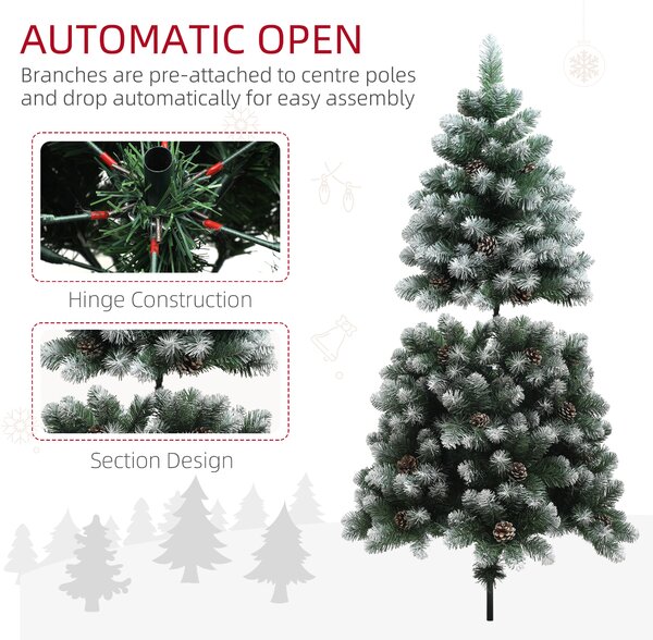 HOMCOM 5ft Artificial Pine Christmas Tree with 489 Branch Tips and Steel Base, Realistic Hinged Tree with Pinecones, Green Aosom UK