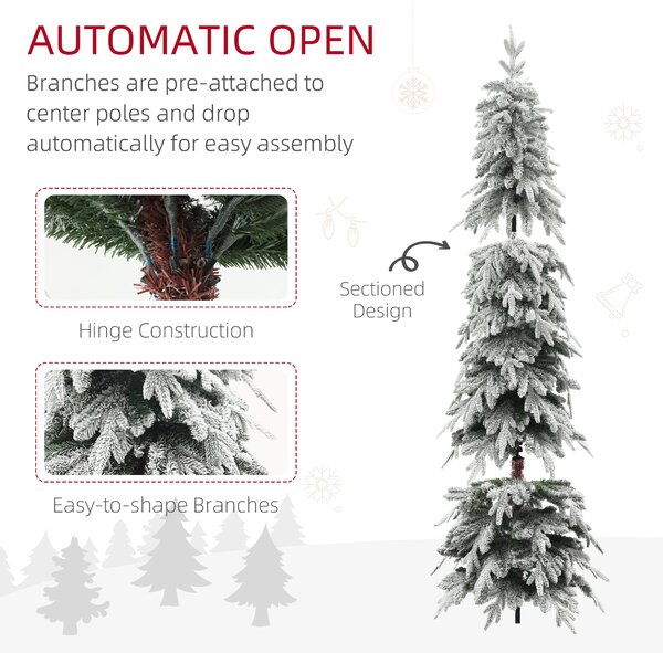 HOMCOM Pencil Christmas Tree, 7ft Artificial Christmas Tree, Snow Flocked Xmas Tree with Downswept Branches and 800 Tips, for Home, Green Aosom UK