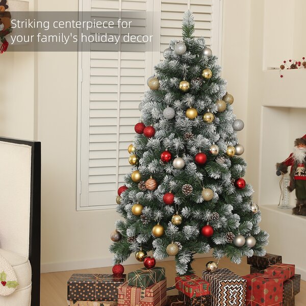HOMCOM 5ft Artificial Pine Christmas Tree with 489 Branch Tips and Steel Base, Realistic Hinged Tree with Pinecones, Green Aosom UK