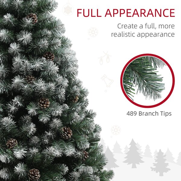 HOMCOM 5ft Artificial Pine Christmas Tree with 489 Branch Tips and Steel Base, Realistic Hinged Tree with Pinecones, Green Aosom UK