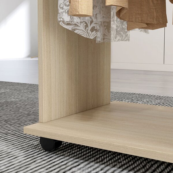 HOMCOM Open Wardrobe Double Mobile Storage Shelves Organizer W/6 Wheels-Natural