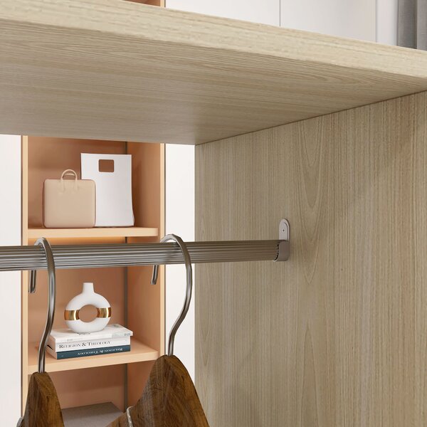 HOMCOM Open Wardrobe Double Mobile Storage Shelves Organizer W/6 Wheels-Natural