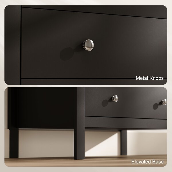 HOMCOM 5 Drawer Dresser for Bedroom, Modern Chest of Drawers, Wide Storage Unit for Living Room, Hallway, Black