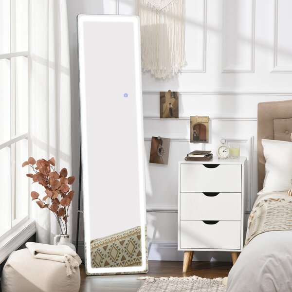 HOMCOM Freestanding Full-Length Mirror with LED Lights, Remote Control, Floor or Wall Mounted for Bedroom Aosom UK