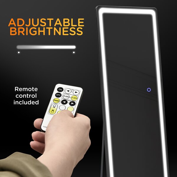 HOMCOM Freestanding Full-Length Mirror with LED Lights, Remote Control, Floor or Wall Mounted for Bedroom Aosom UK