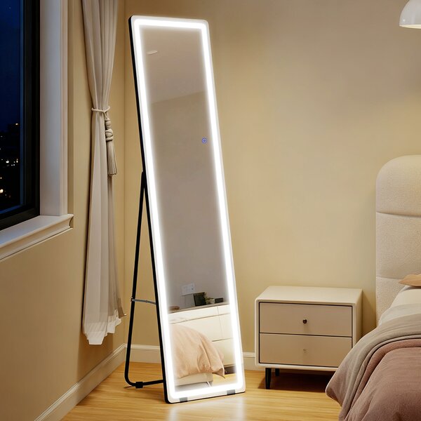 HOMCOM Freestanding Full-Length Mirror with LED Lights, Remote Control, Floor or Wall Mounted for Bedroom Aosom UK