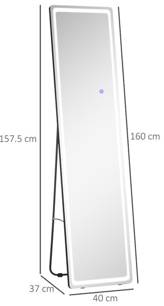 HOMCOM Freestanding Full-Length Mirror with LED Lights, Remote Control, Floor or Wall Mounted for Bedroom Aosom UK